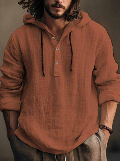 Men's Full Size Half Button Long Sleeve Hoodie - Purcell's Clothing Company