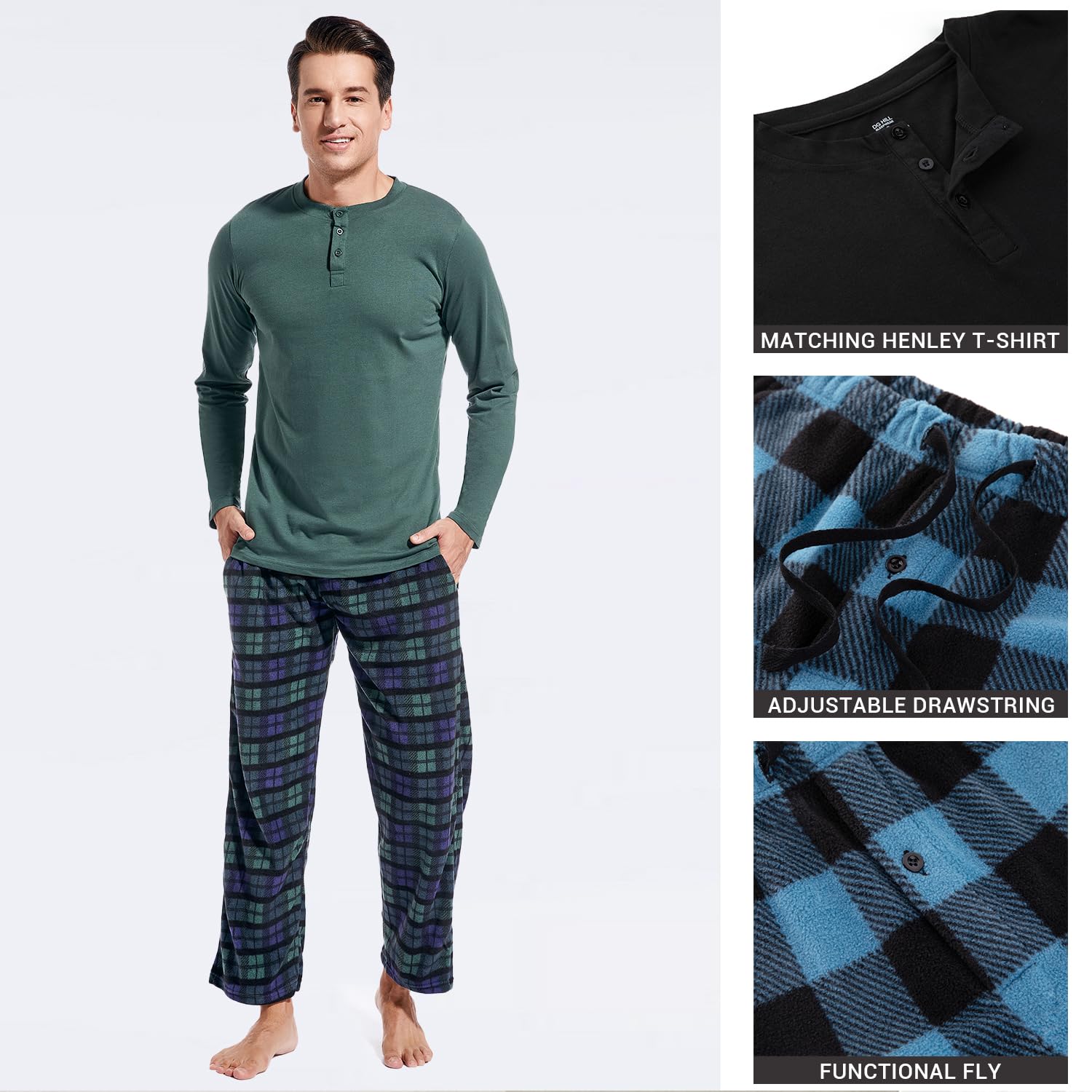 DG Hill Pajama Pants Men - Fleece Pajama Pants Plaid PJS Set Cotton Shirt - Mens Pajama Set Flannel PJ Pant Pajamas Sleepwear - Purcell's Clothing Company - 