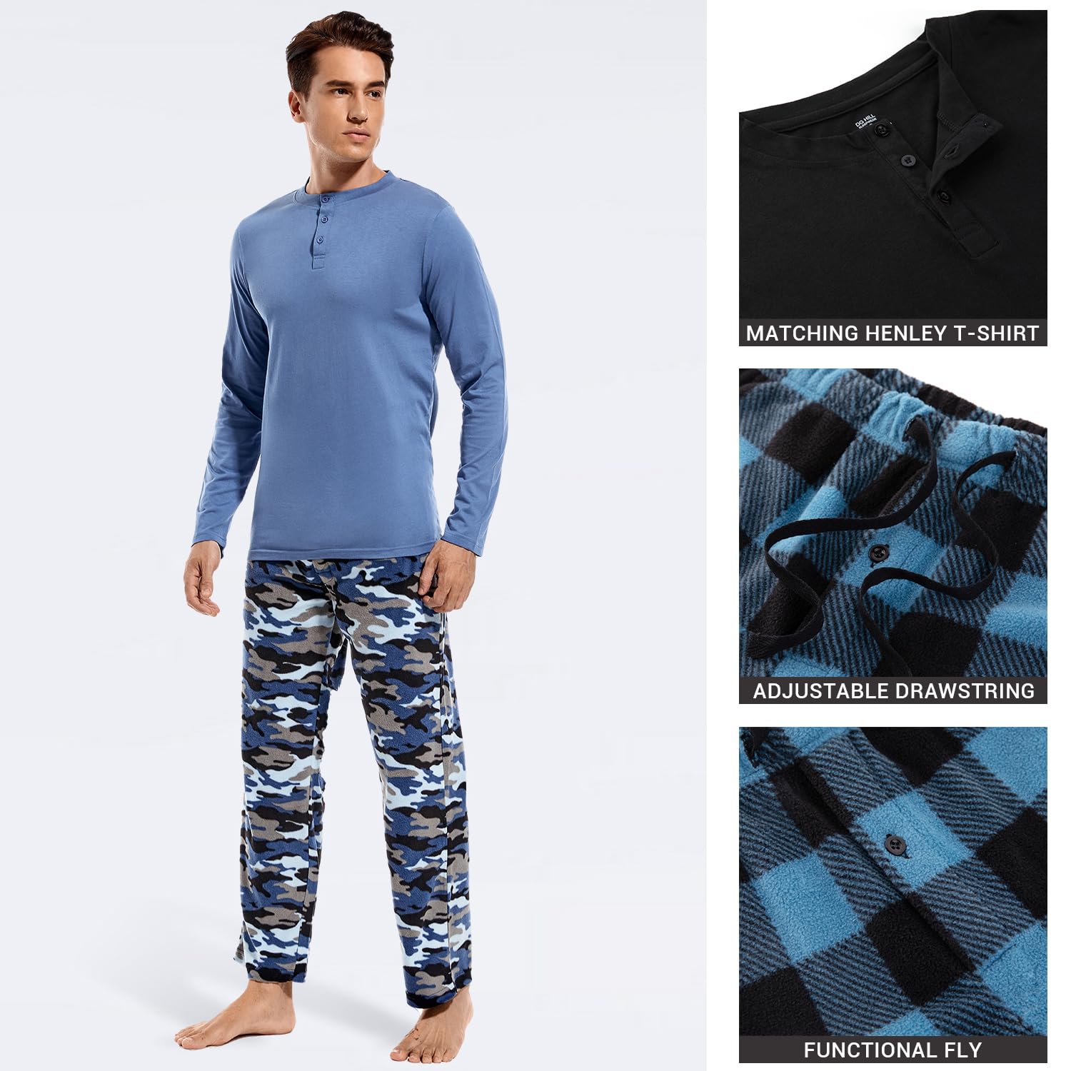 DG Hill Pajama Pants Men - Fleece Pajama Pants Plaid PJS Set Cotton Shirt - Mens Pajama Set Flannel PJ Pant Pajamas Sleepwear - Purcell's Clothing Company - 