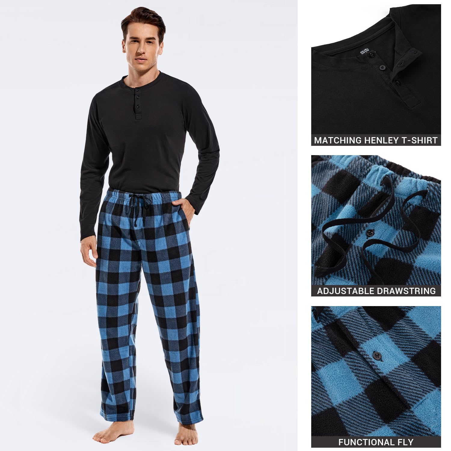 DG Hill Pajama Pants Men - Fleece Pajama Pants Plaid PJS Set Cotton Shirt - Mens Pajama Set Flannel PJ Pant Pajamas Sleepwear - Purcell's Clothing Company - 