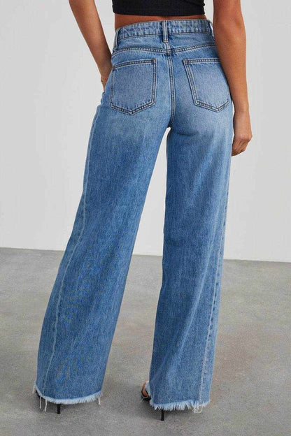 Raw Hem Wide Leg Jeans with Pockets - Purcell's Clothing Company