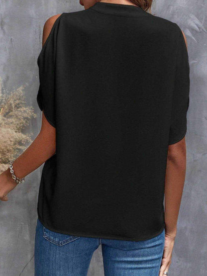 Notched Cold Shoulder Blouse - Purcell's Clothing Company