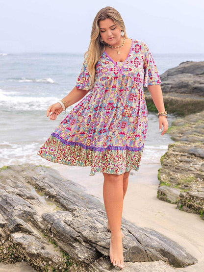 Plus Size Lace Detail Printed Half Sleeve Dress - Purcell's Clothing Company