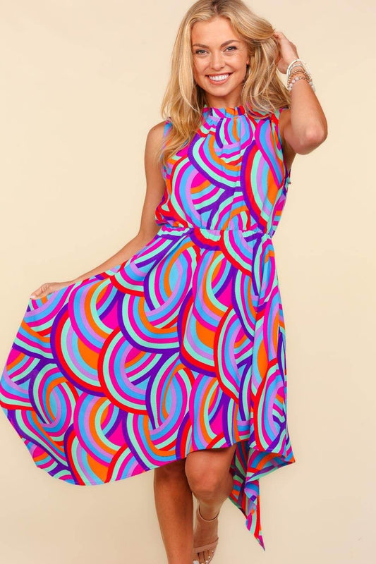 Haptics Full Size Mock Neck Sleeveless Printed Dress - Purcell's Clothing Company