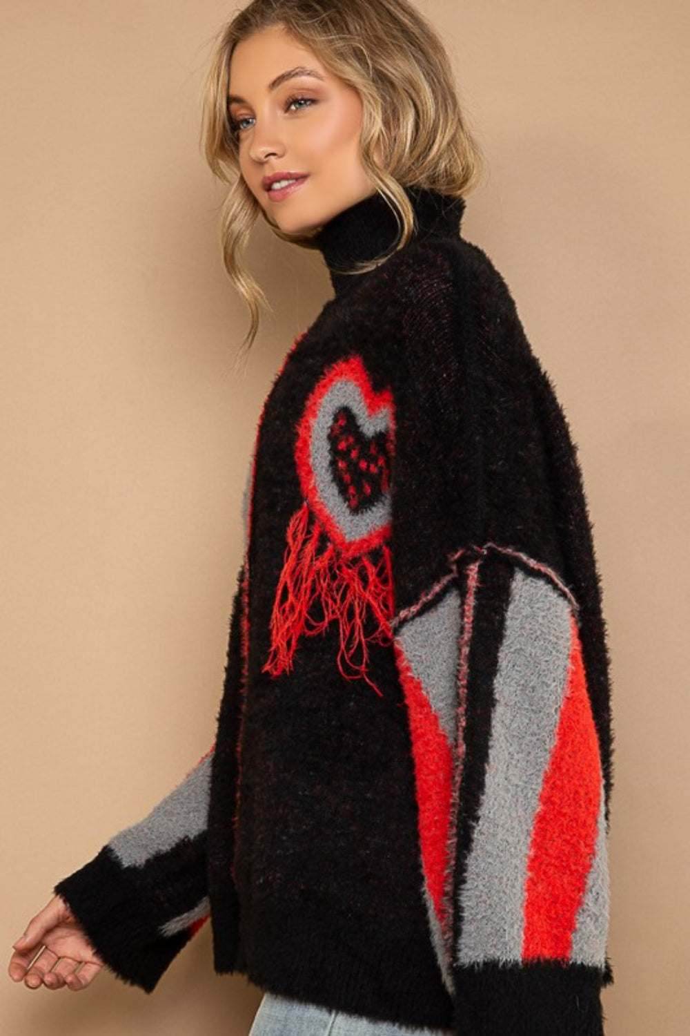 POL Turtleneck Color Block Fringe Detail Sweater - Purcell's Clothing Company