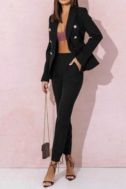 Full Size Lapel Collar Long Sleeve Blazer and Pants Set Plus Size - Purcell's Clothing Company