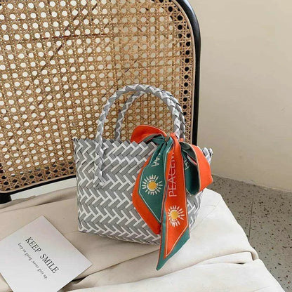 Contrast Woven Handbag with Ribbon - Purcell's Clothing Company