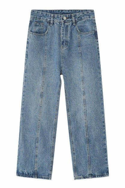 Men's Washed Splicing Straight Leg Jeans - Purcell's Clothing Company