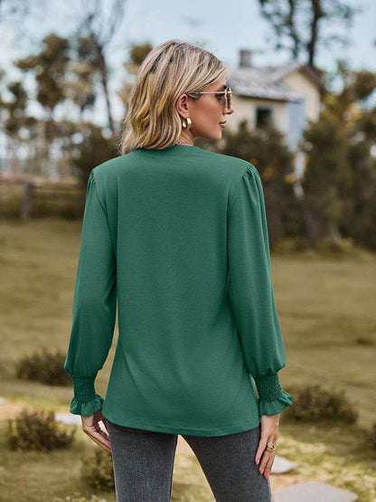 Notched Neck Flounce Sleeve Blouse - Purcell's Clothing Company