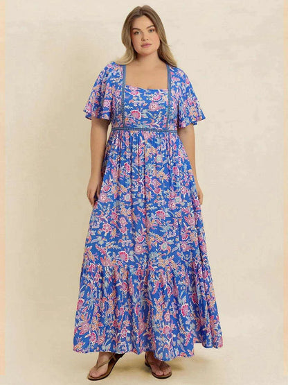 Plus Size Ruched Printed Short Sleeve Dress - Purcell's Clothing Company