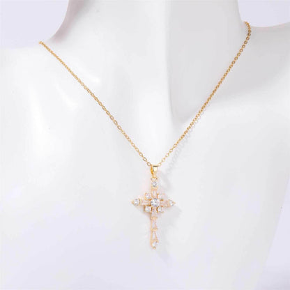 Stainless Steel Inlaid Zircon Cross Necklace - Purcell's Clothing Company