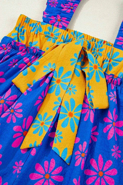 Floral Colorblock Flutter Straps Flowy Tank Top - Purcell's Clothing Company