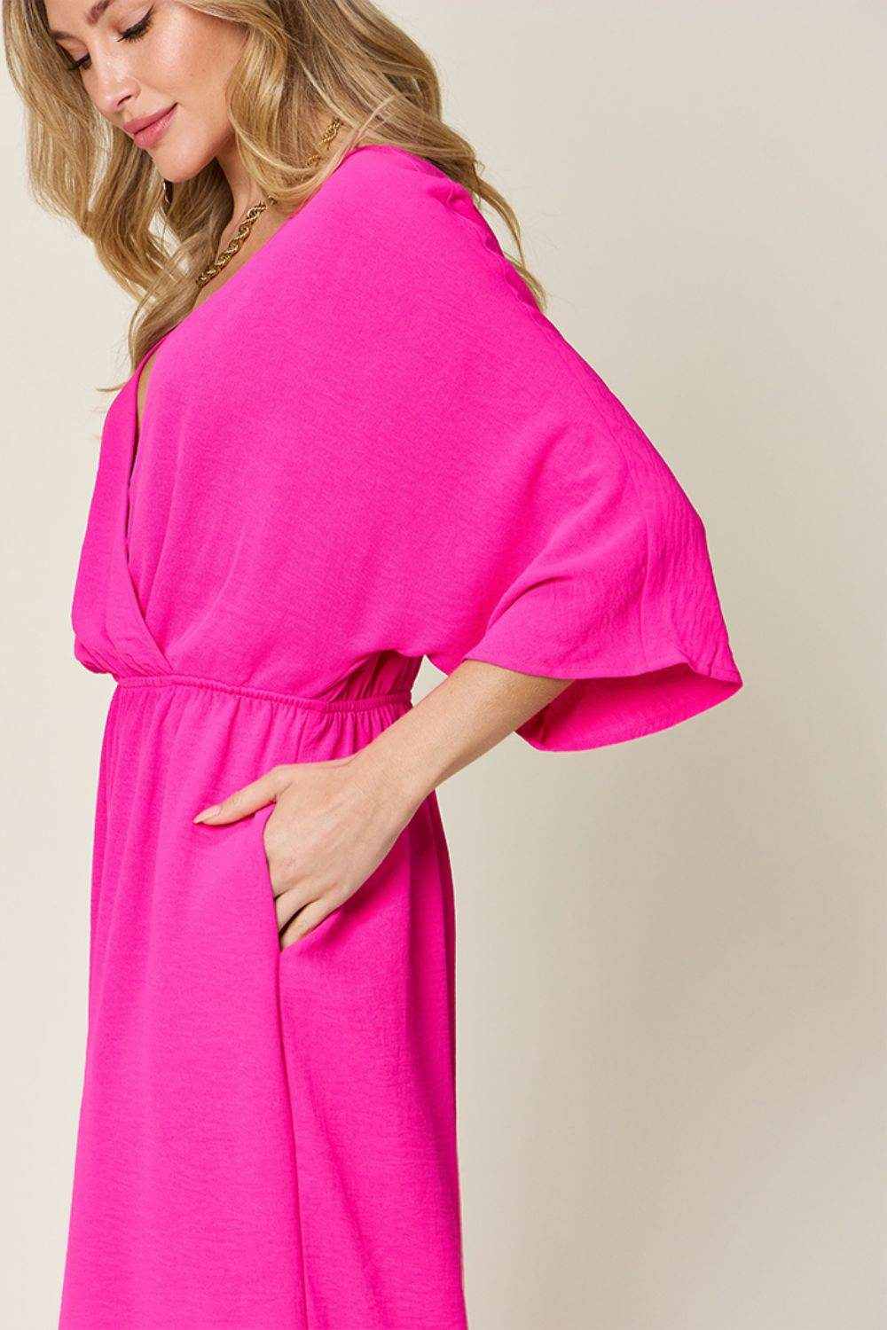 Double Take Full Size Surplice Wide Leg Jumpsuit with Pockets - Purcell's Clothing Company