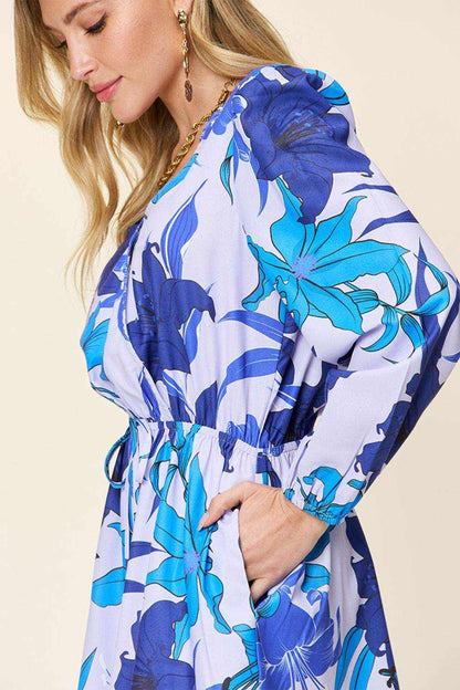 Double Take Full Size Floral Long Sleeve Romper with Pockets - Purcell's Clothing Company