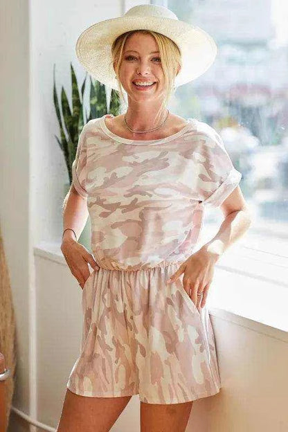 BiBi Camo Print French Terry Romper with Side Pockets - Purcell's Clothing Company