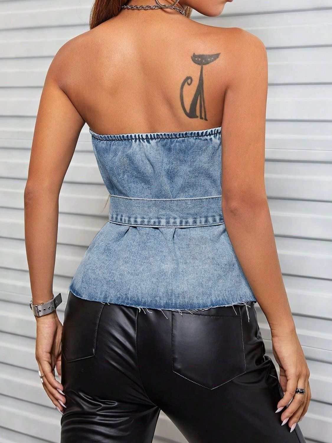 Frayed Hem Button Detail Tube Top - Purcell's Clothing Company