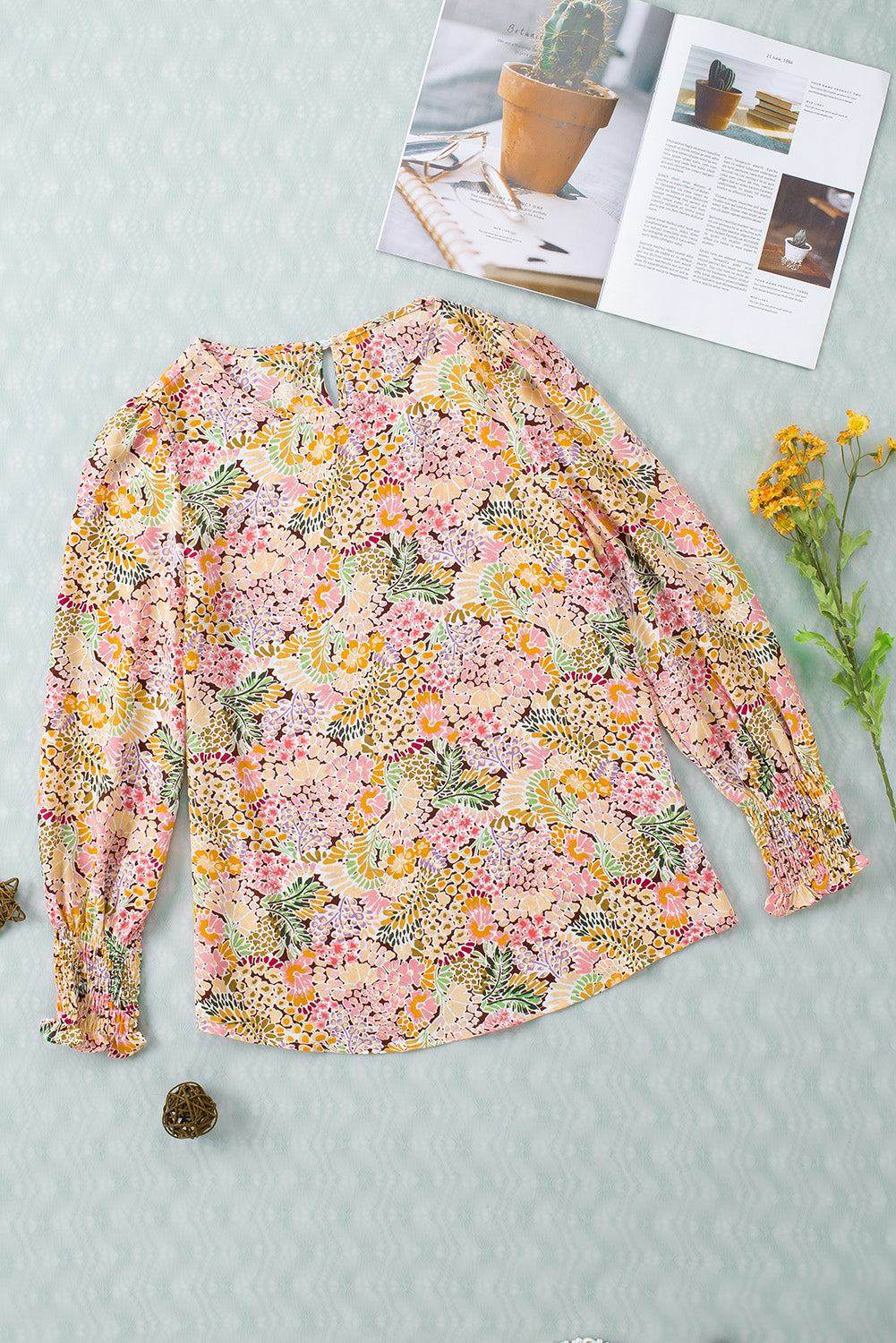 Floral Print Long Puff Sleeve Blouse - Purcell's Clothing Company