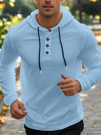 Men's Full Size Drawstring Button Detail Long Sleeve Hoodie Plus Size - Purcell's Clothing Company