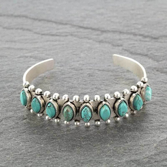 Artificial Turquoise Alloy Open Bracelet - Purcell's Clothing Company