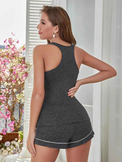 Scoop Neck Wide Strap Tank and Shorts Lounge Set - Purcell's Clothing Company