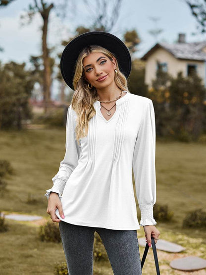 Notched Neck Flounce Sleeve Blouse - Purcell's Clothing Company