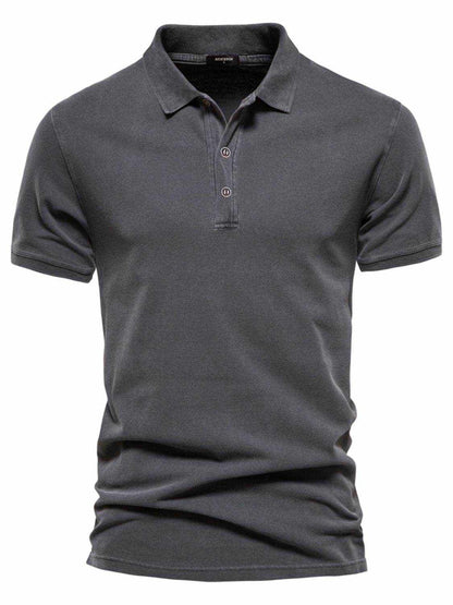 Collared Neck Button Detail Short Sleeve Polo - Purcell's Clothing Company