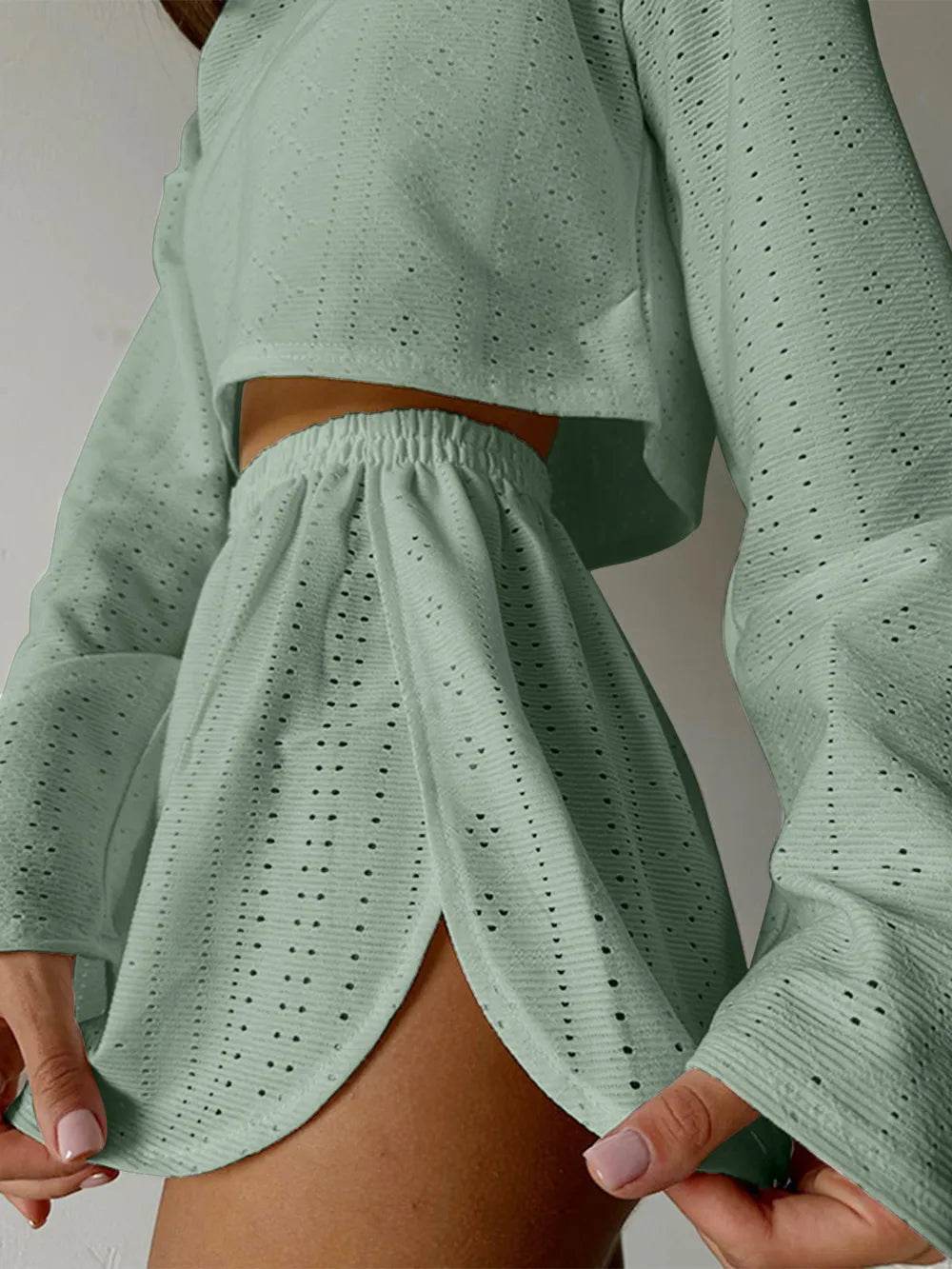 Eyelet Round Neck Top and Shorts Set - Purcell's Clothing Company