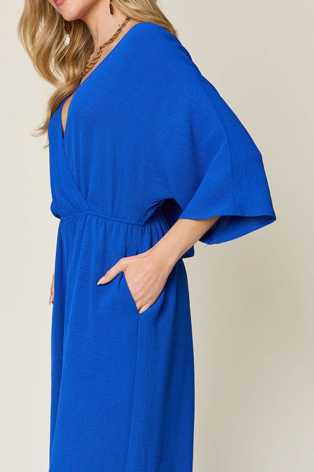 Double Take Full Size Surplice Wide Leg Jumpsuit with Pockets - Purcell's Clothing Company