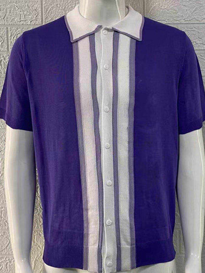 Collared Neck Striped Contrast Knit Polo - Purcell's Clothing Company