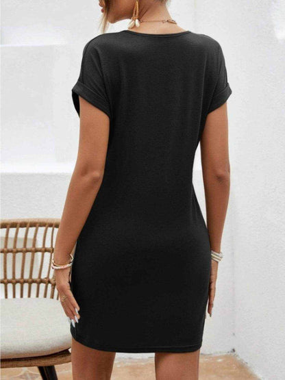 Notched Short Sleeve Mini Tee Dress - Purcell's Clothing Company