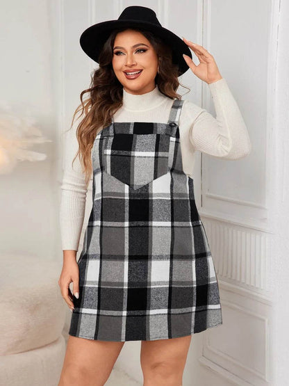 Honey Plus Size Plaid Wide Strap Overall Dress - Purcell's Clothing Company