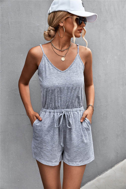 Spaghetti Strap V-Neck Pocket Romper - Purcell's Clothing Company