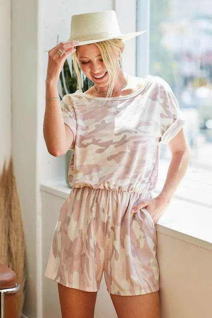 BiBi Camo Print French Terry Romper with Side Pockets - Purcell's Clothing Company