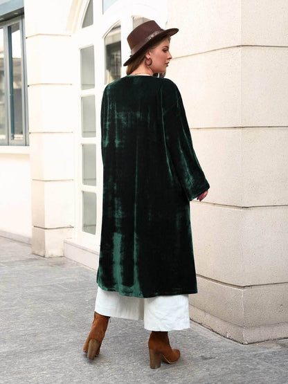 Plus Size Printed Open Front Long Sleeve Cardigan - Purcell's Clothing Company