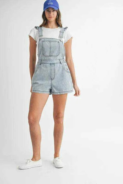 MABLE Square Neck Ruffle Shoulder Denim Overall Romper - Purcell's Clothing Company