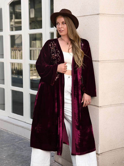 Plus Size Printed Open Front Long Sleeve Cardigan - Purcell's Clothing Company
