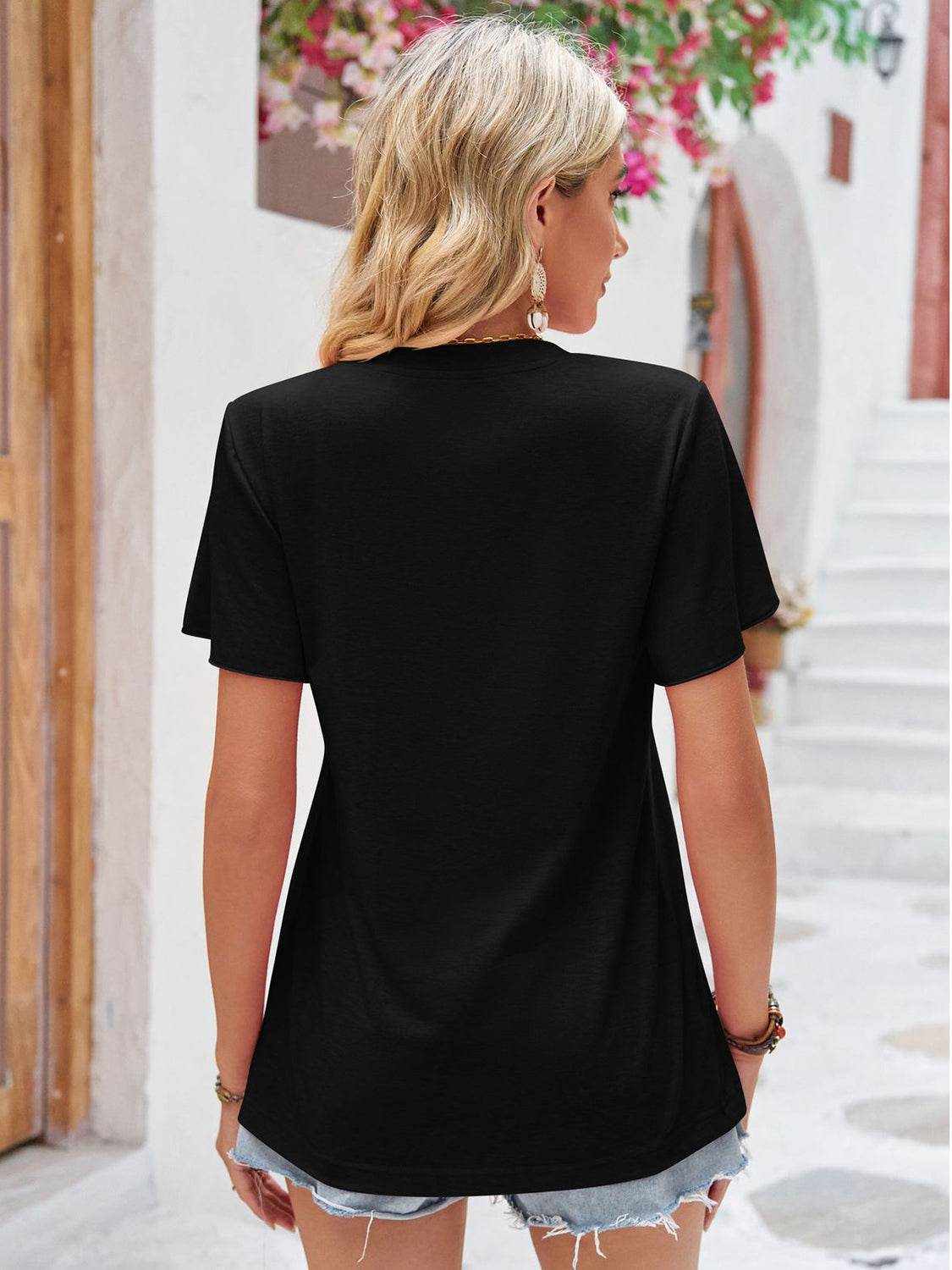 Double Take Ruched V-Neck Short Sleeve T-Shirt - Purcell's Clothing Company