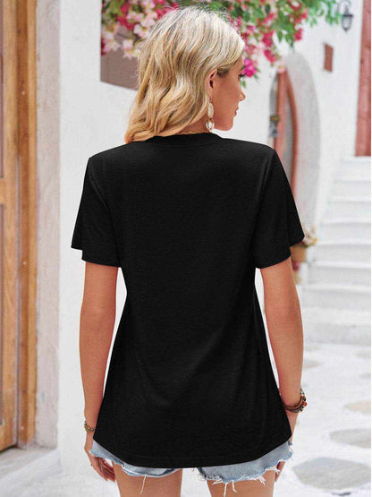 Double Take Ruched V-Neck Short Sleeve T-Shirt - Purcell's Clothing Company