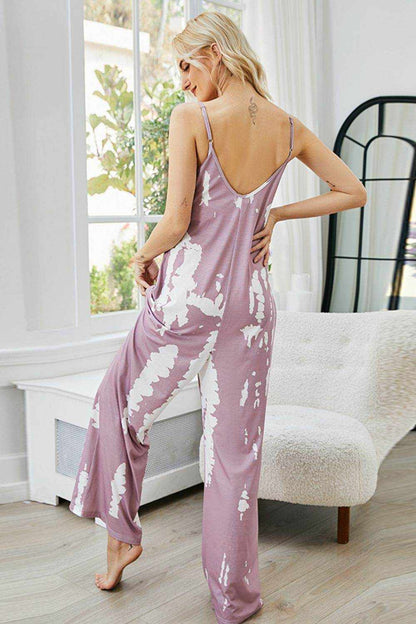 Shiny Tie-Dye Spaghetti Strap Jumpsuit with Pockets - Purcell's Clothing Company