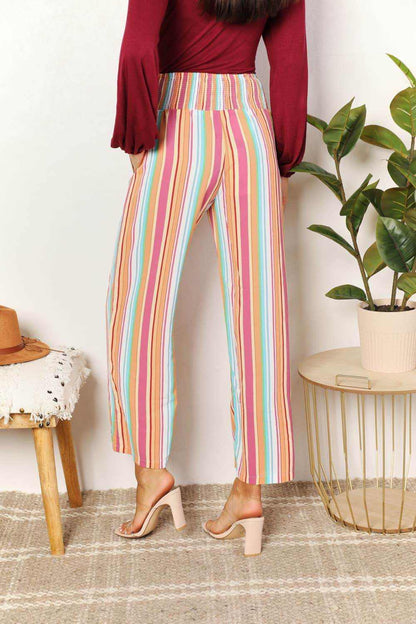 Double Take Striped Smocked Waist Pants with Pockets - Purcell's Clothing Company