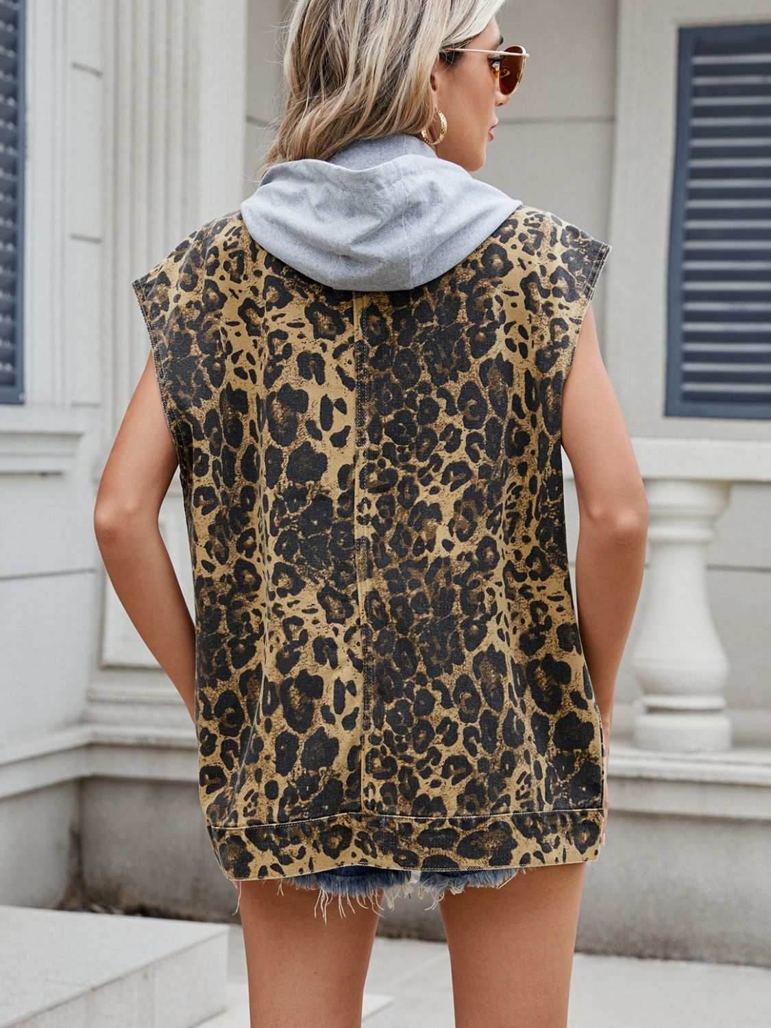 Leopard Buttton Up Denim Vest - Purcell's Clothing Company