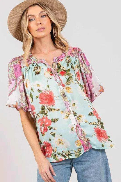 SAGE+FIG Plus Size Floral Mineral Wash French Terry Button Up Shirt - Purcell's Clothing Company