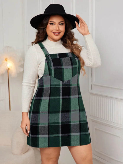 Honey Plus Size Plaid Wide Strap Overall Dress - Purcell's Clothing Company