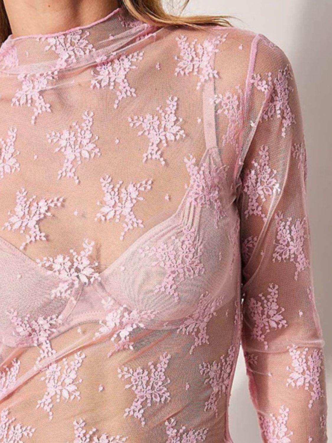 Lace Mock Neck Long Sleeve Blouse - Purcell's Clothing Company