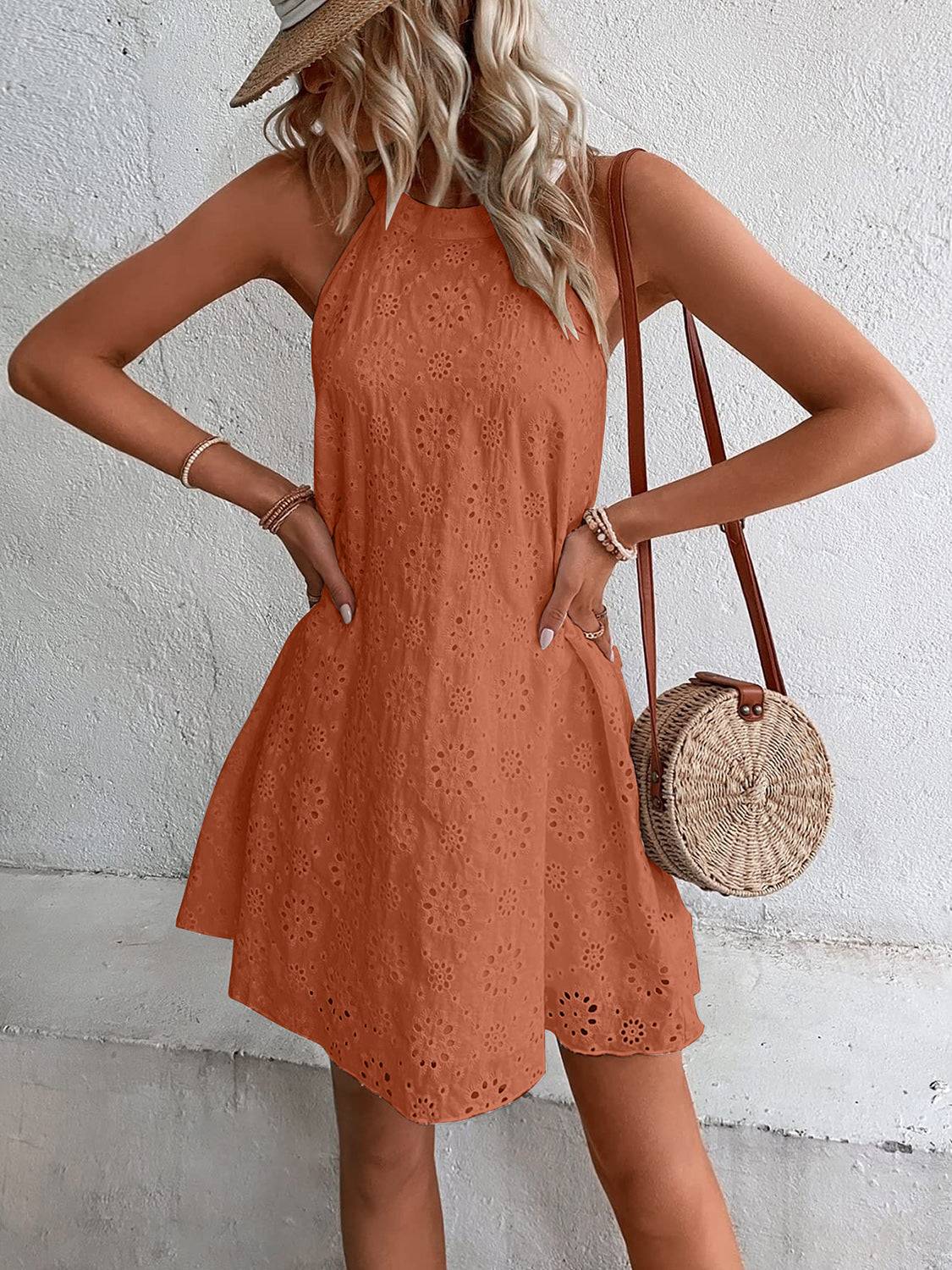 Eyelet Grecian Neck Mini Dress - Purcell's Clothing Company - 