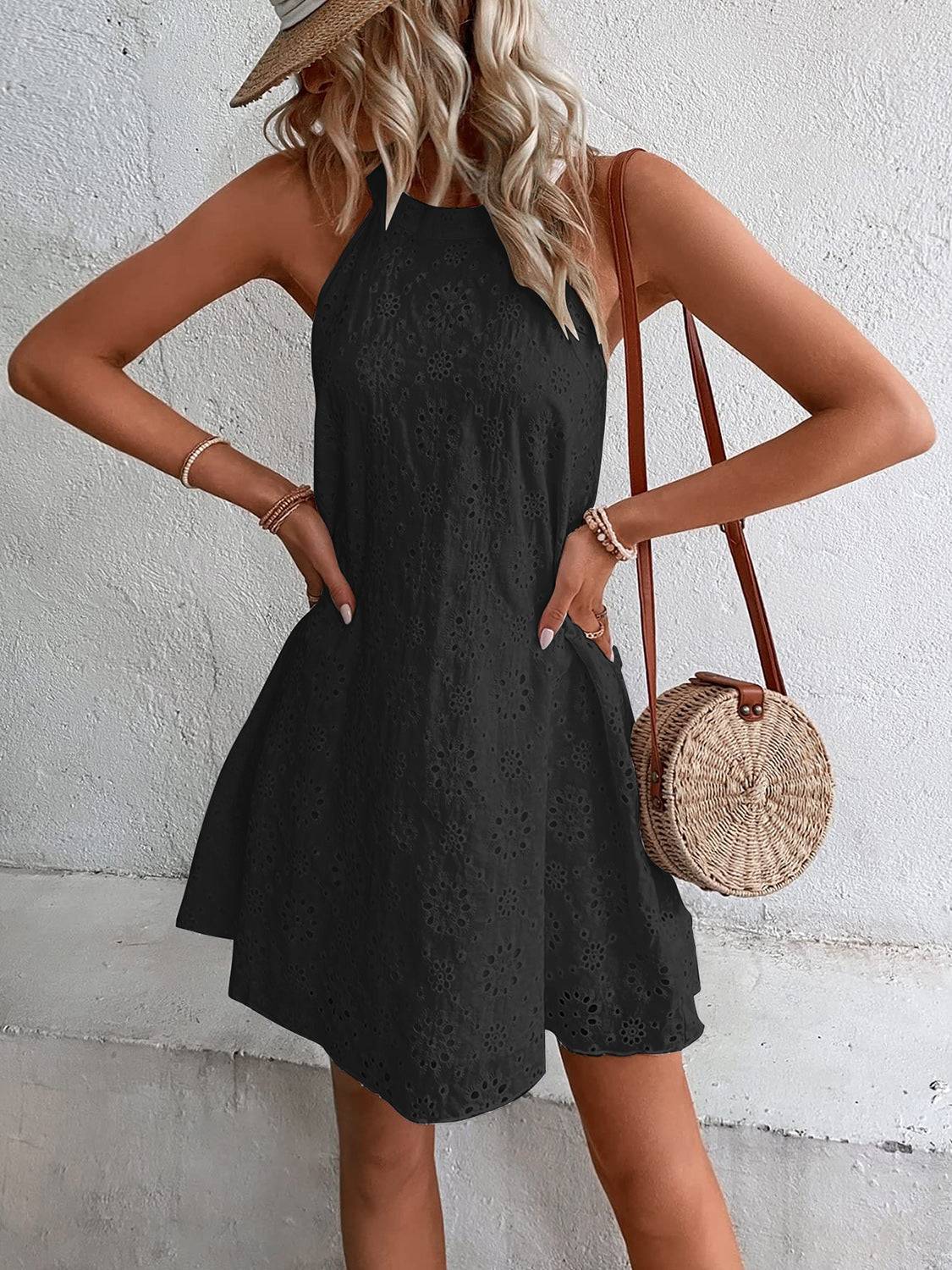 Eyelet Grecian Neck Mini Dress - Purcell's Clothing Company - 