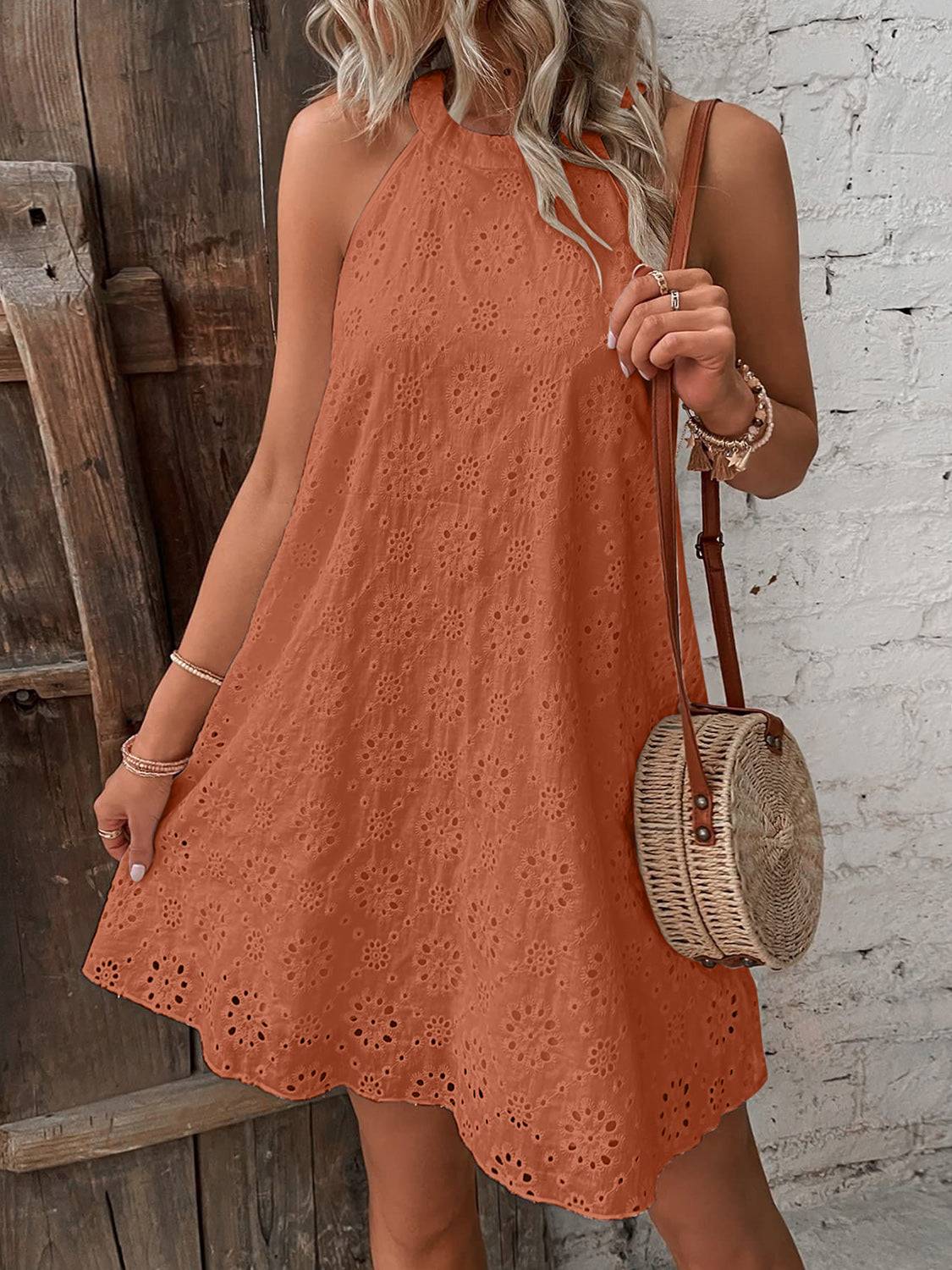 Eyelet Grecian Neck Mini Dress - Purcell's Clothing Company - 