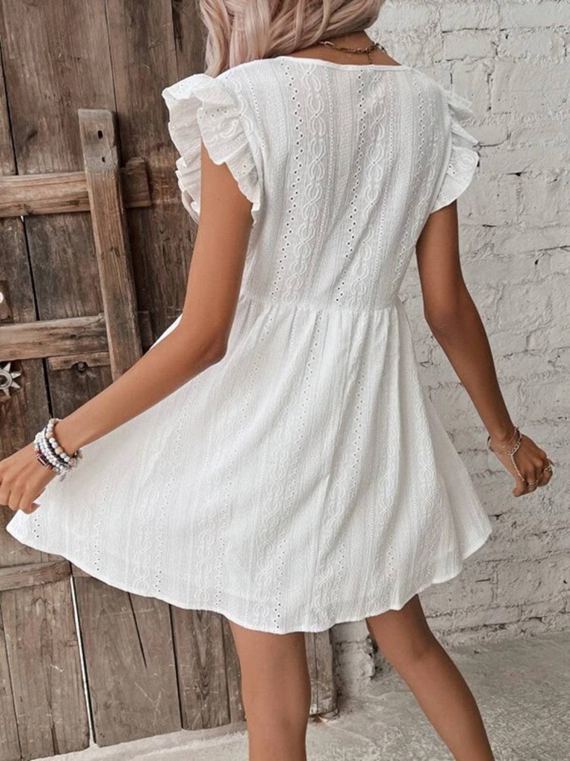 Eyelet Ruffled Sleeve Mini Dress - Purcell's Clothing Company - 