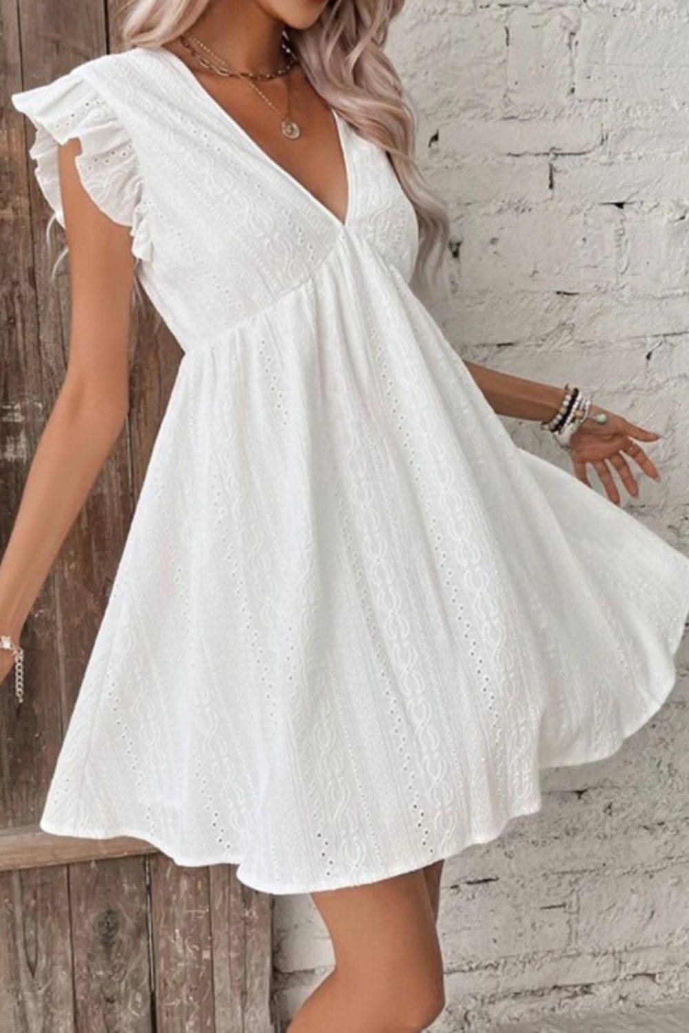 Eyelet Ruffled Sleeve Mini Dress - Purcell's Clothing Company - 