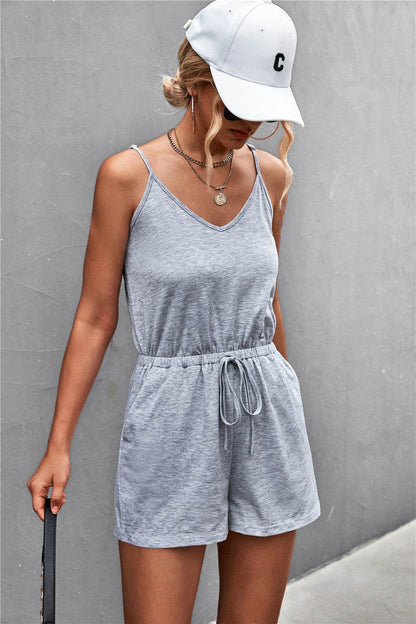 Spaghetti Strap V-Neck Pocket Romper - Purcell's Clothing Company